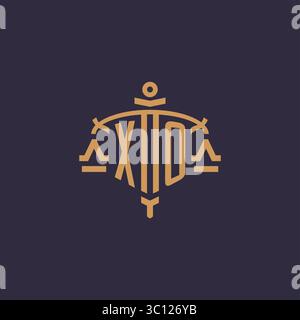 Monogram XO logo for legal firm with geometric scale and sword style vector graphic Stock Vector