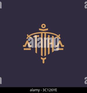Monogram TH logo for legal firm with geometric scale and sword style vector graphic Stock Vector