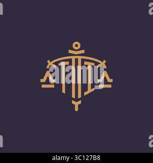Monogram TI logo for legal firm with geometric scale and sword style vector graphic Stock Vector