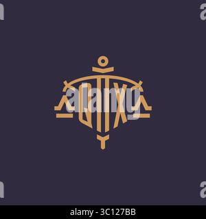 Monogram QX logo for legal firm with geometric scale and sword style vector graphic Stock Vector