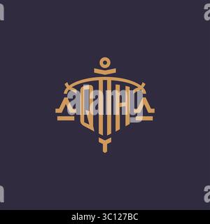 Monogram QH logo for legal firm with geometric scale and sword style vector graphic Stock Vector