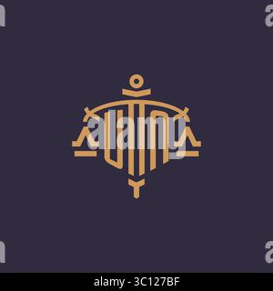Monogram UN logo for legal firm with geometric scale and sword style vector graphic Stock Vector