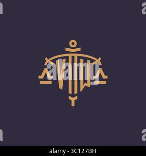 Monogram VW logo for legal firm with geometric scale and sword style vector graphic Stock Vector