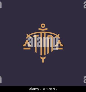 Monogram TN logo for legal firm with geometric scale and sword style vector graphic Stock Vector