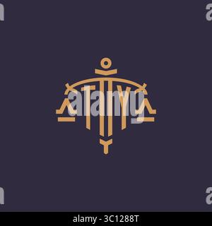 Monogram TY logo for legal firm with geometric scale and sword style vector graphic Stock Vector