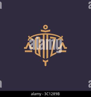 Monogram QZ logo for legal firm with geometric scale and sword style vector graphic Stock Vector