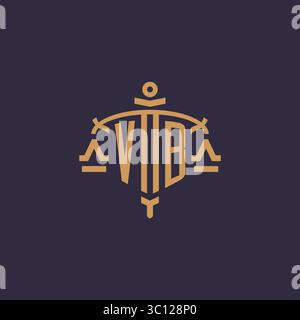 Monogram VB logo for legal firm with geometric scale and sword style vector graphic Stock Vector
