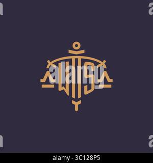 Monogram WS logo for legal firm with geometric scale and sword style vector graphic Stock Vector