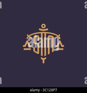 Monogram SN logo for legal firm with geometric scale and sword style vector graphic Stock Vector