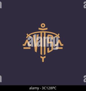 Monogram VS logo for legal firm with geometric scale and sword style vector graphic Stock Vector