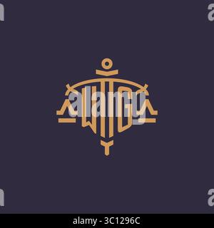 Monogram WG logo for legal firm with geometric scale and sword style vector graphic Stock Vector