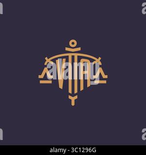 Monogram VA logo for legal firm with geometric scale and sword style vector graphic Stock Vector