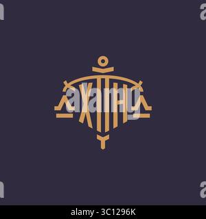Monogram XH logo for legal firm with geometric scale and sword style vector graphic Stock Vector