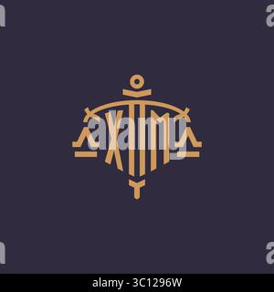 Monogram XM logo for legal firm with geometric scale and sword style vector graphic Stock Vector