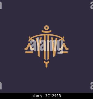 Monogram YV logo for legal firm with geometric scale and sword style vector graphic Stock Vector