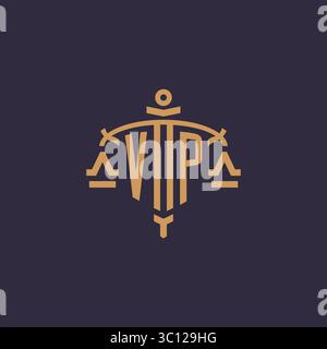 Monogram VP logo for legal firm with geometric scale and sword style vector graphic Stock Vector