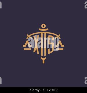 Monogram XS logo for legal firm with geometric scale and sword style vector graphic Stock Vector