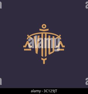 Monogram VU logo for legal firm with geometric scale and sword style vector graphic Stock Vector