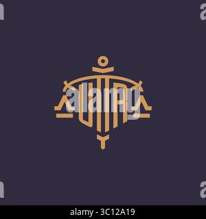 Monogram UR logo for legal firm with geometric scale and sword style vector graphic Stock Vector