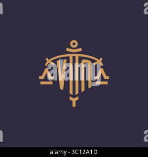Monogram VN logo for legal firm with geometric scale and sword style vector graphic Stock Vector