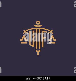 Monogram UF logo for legal firm with geometric scale and sword style vector graphic Stock Vector