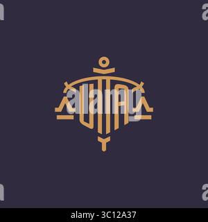Monogram UA logo for legal firm with geometric scale and sword style vector graphic Stock Vector