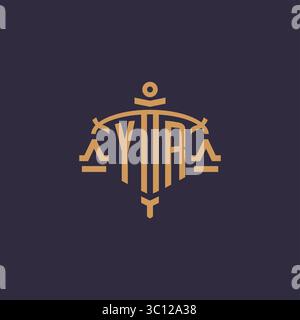 Monogram YR logo for legal firm with geometric scale and sword style vector graphic Stock Vector