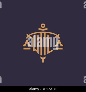 Monogram WL logo for legal firm with geometric scale and sword style vector graphic Stock Vector
