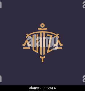 Monogram UZ logo for legal firm with geometric scale and sword style vector graphic Stock Vector