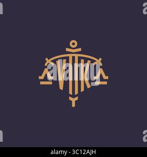 Monogram VK logo for legal firm with geometric scale and sword style vector graphic Stock Vector
