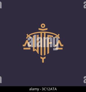 Monogram WF logo for legal firm with geometric scale and sword style vector graphic Stock Vector