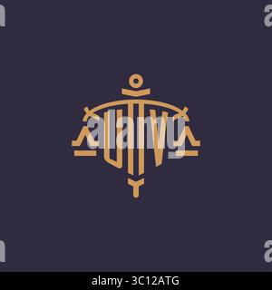 Monogram UV logo for legal firm with geometric scale and sword style vector graphic Stock Vector