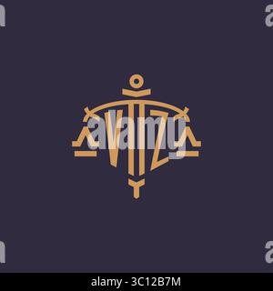 Monogram VZ logo for legal firm with geometric scale and sword style vector graphic Stock Vector
