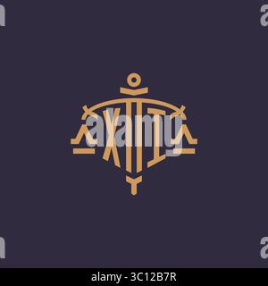 Monogram XI logo for legal firm with geometric scale and sword style vector graphic Stock Vector