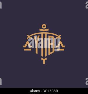 Monogram YB logo for legal firm with geometric scale and sword style vector graphic Stock Vector