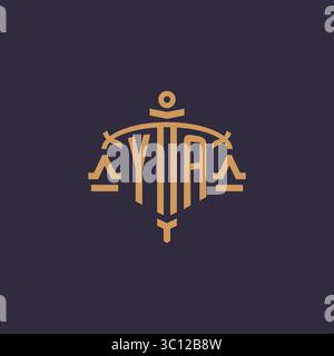 Monogram YA logo for legal firm with geometric scale and sword style vector graphic Stock Vector