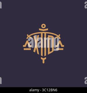 Monogram XD logo for legal firm with geometric scale and sword style vector graphic Stock Vector
