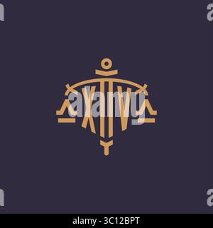 Monogram XV logo for legal firm with geometric scale and sword style vector graphic Stock Vector