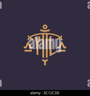 Monogram YL logo for legal firm with geometric scale and sword style vector graphic Stock Vector