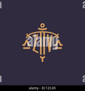 Monogram ZV logo for legal firm with geometric scale and sword style vector graphic Stock Vector