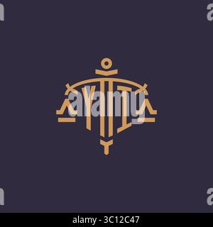 Monogram YI logo for legal firm with geometric scale and sword style vector graphic Stock Vector
