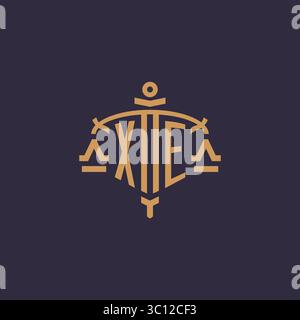 Monogram XE logo for legal firm with geometric scale and sword style vector graphic Stock Vector