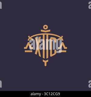 Monogram XC logo for legal firm with geometric scale and sword style vector graphic Stock Vector