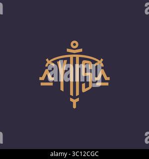 Monogram YS logo for legal firm with geometric scale and sword style vector graphic Stock Vector