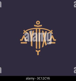 Monogram YX logo for legal firm with geometric scale and sword style vector graphic Stock Vector