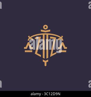 Monogram ZZ logo for legal firm with geometric scale and sword style vector graphic Stock Vector