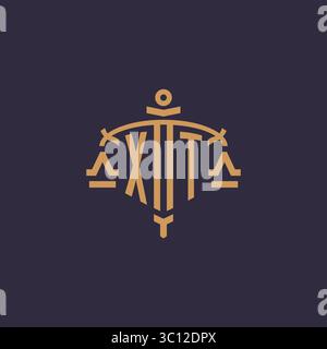 Monogram XT logo for legal firm with geometric scale and sword style vector graphic Stock Vector