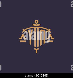Monogram YN logo for legal firm with geometric scale and sword style vector graphic Stock Vector