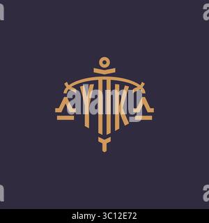 Monogram YK logo for legal firm with geometric scale and sword style vector graphic Stock Vector