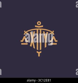 Monogram XY logo for legal firm with geometric scale and sword style vector graphic Stock Vector